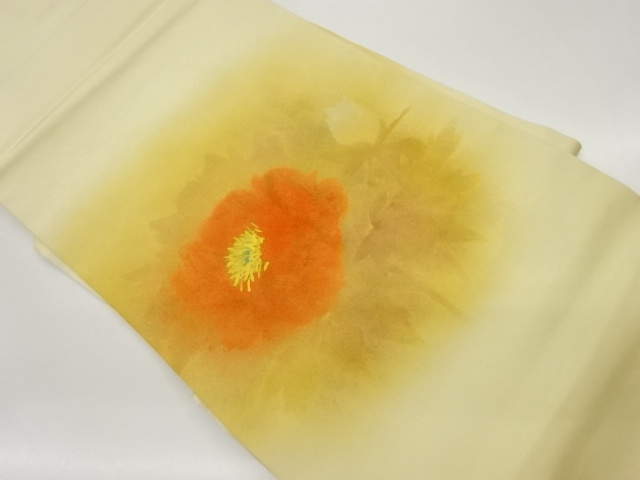 作家物　塩瀬金彩花葉模様名古屋帯